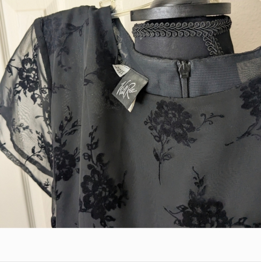 Wild Rose Black Sheer Floral Maxi Dress Short Sleeve Lined Gothic